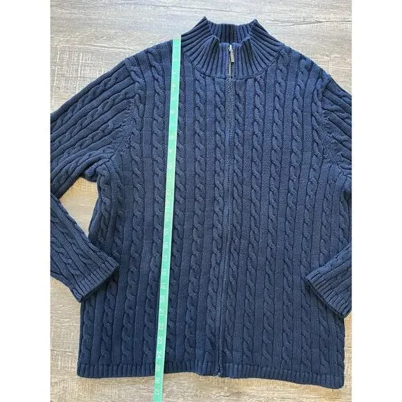 LL Bean Sweater Full Zip Men’s Sz 1X Holiday Cable Knit Blue 100% Cotton 251834 - Picture 8 of 9